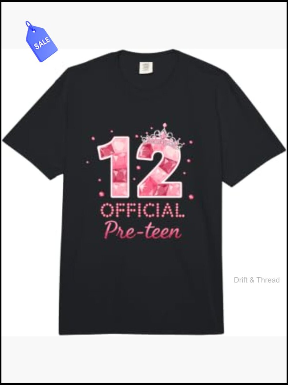 12th Birthday Princess Crown Tee Official Pre-Teen Heavyweight Cotton Unisex